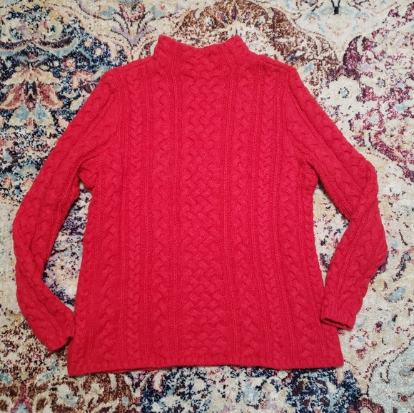 Lands' End Sweaters - Lands' End True Red Mockneck Mixed Cable Knit Chunky Sweater Size XL
